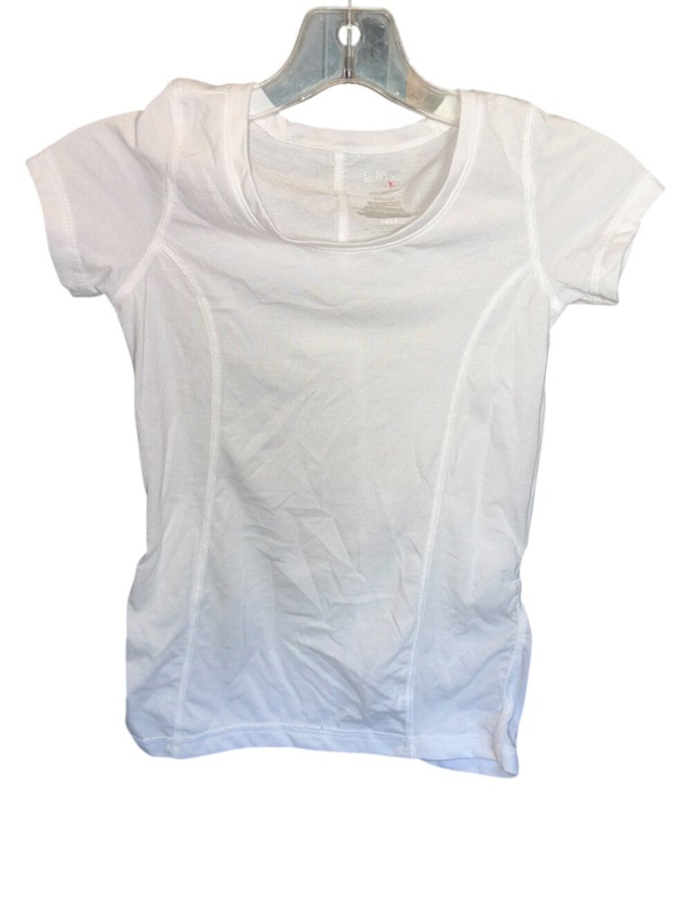 Danskin Now Drimore Girl's Small (6/6X) White Runched Sides Shirt